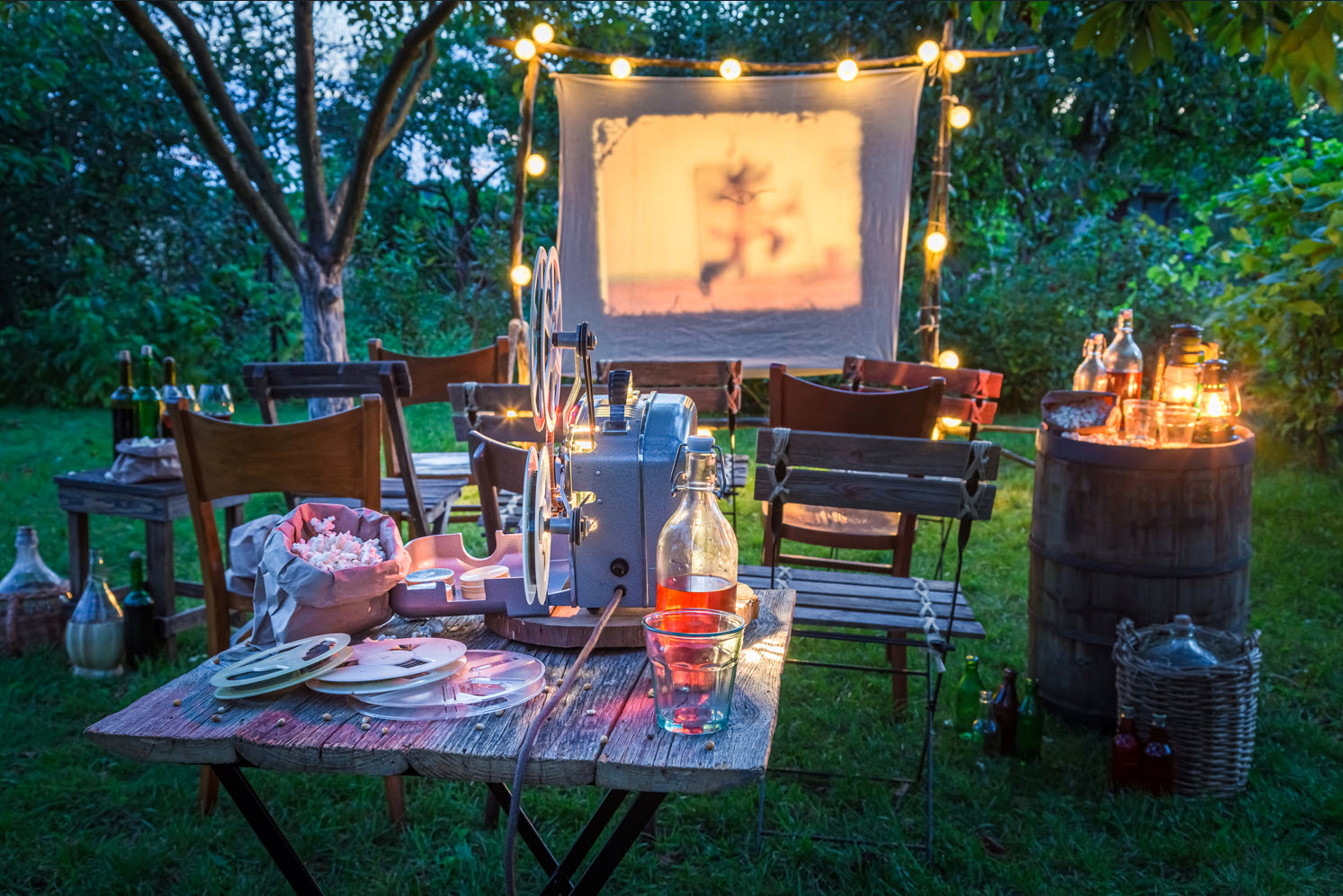Open air summer cinema with drinks and snacks